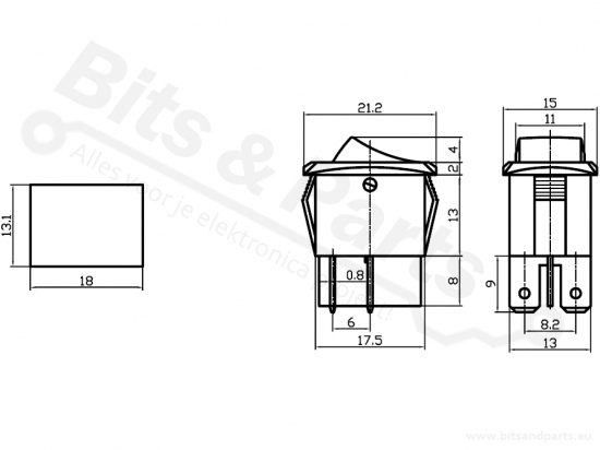 Switch rocker snap-in on/off rectangular black 